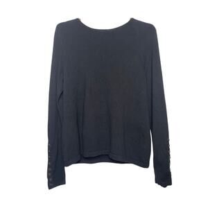 J.McLaughlin Crewneck Solid Black Sweater Staple Piece Classic Cozy Chic Top Lrg